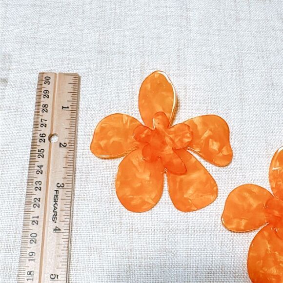 Orange flower dangle earrings #1224 - Picture 4 of 4
